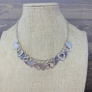 Sterling Silver 925 Cut Out Hammered Heart Romantic Necklace Mexico 46 grams